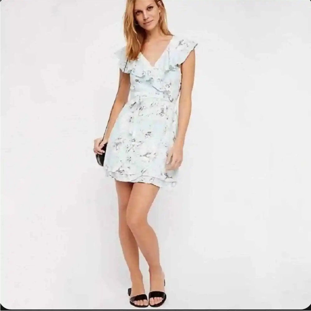 Free People Light Blue Floral French Quarter Mini Dress